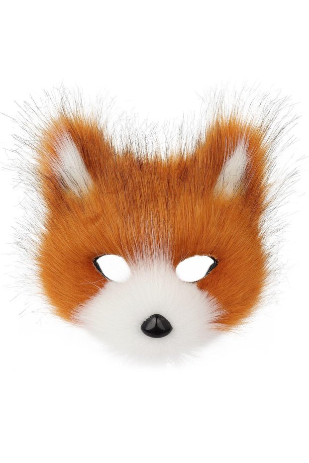 Brown Faux Fur Fox Mask Furry Half Face Animal Cat Mask Halloween Cosplay Party Costume