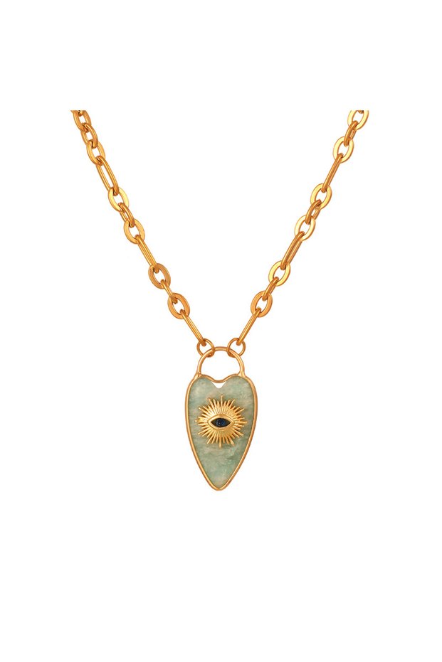 Aquamarine 1pc Devil's Eye Heart Natural Stone Pendant Amethyst Pink Crystal Necklace for Women Jewe
