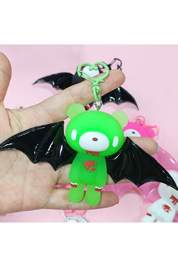 GREEN These cute bear keychains with bat wings are awesome! In colors like black, pink, white, and g