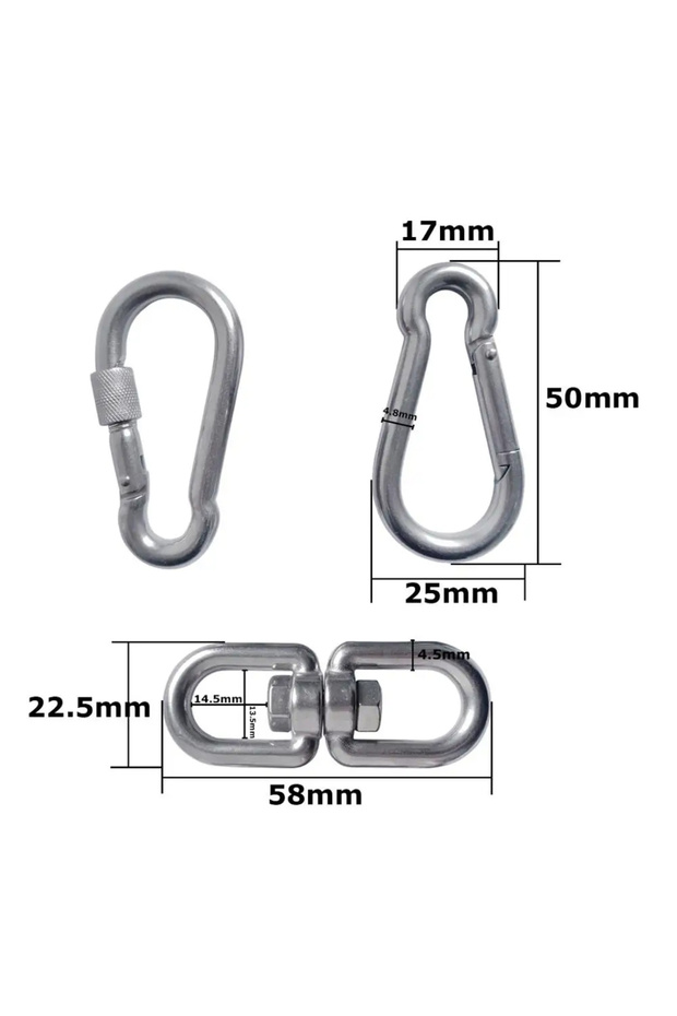 M5 304 Stainless Steel Double Ended Swivel Eye Hook and Safety Carabiner Spring Snap Hook Swivel Sha