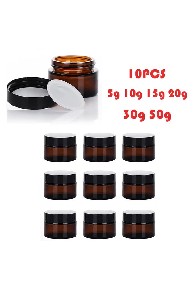 Glass 20g 10pcs 5g-50g Amber Brown Glass Cosmetic Jar Face Cream Bottles Portable Travel Face Cream