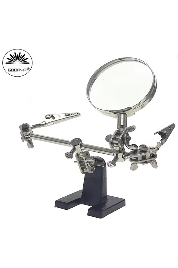 small one 3 Hand Soldering Iron Stand Welding Tool With Magnifying Glass Illuminated LED Alligator C