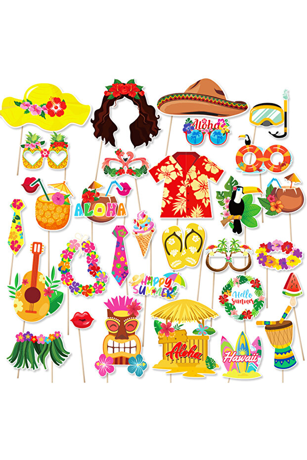 30pcs Photo Props 30pcs/set Hawaiian Party Decorations Photo Booth Props Pineapple Flamingo Summer B