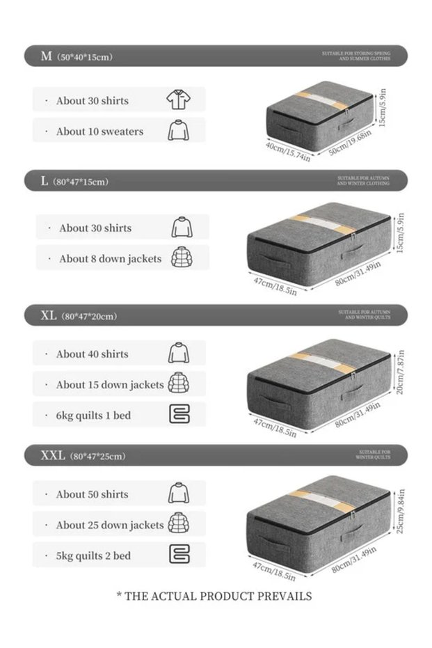 XL Grey Extra - large Capacity Underbed Clothing Storage Bag: Foldable, for Quilts, Blankets, Pants