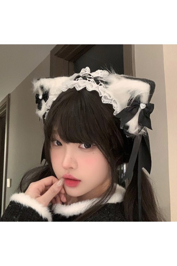 3 black Bow Cat Ear Hairband Hair Hoop for Women Sweet Lace Headdress Cosplay Anime Headbands Cute P