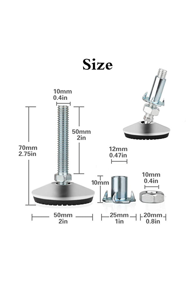 Universal M10 Silver Swivel Adjustable Leveling Feet, Heavy Duty Furniture Leveler Foot with T Nut,