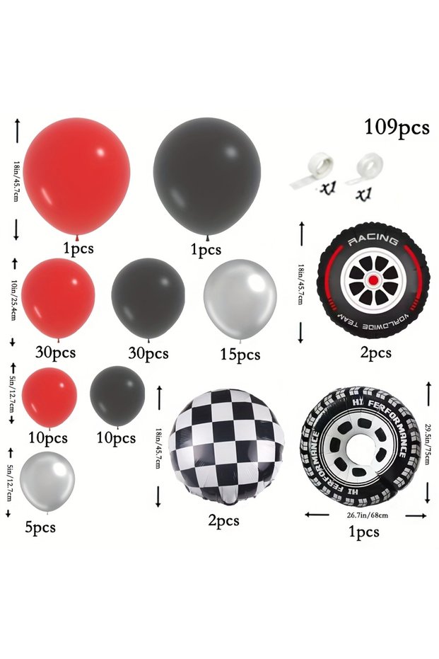 Other 109pcs 109pcs Race Car Theme Balloon Garland Arch Kit Checker Tire Red Black Latex Balloons fo