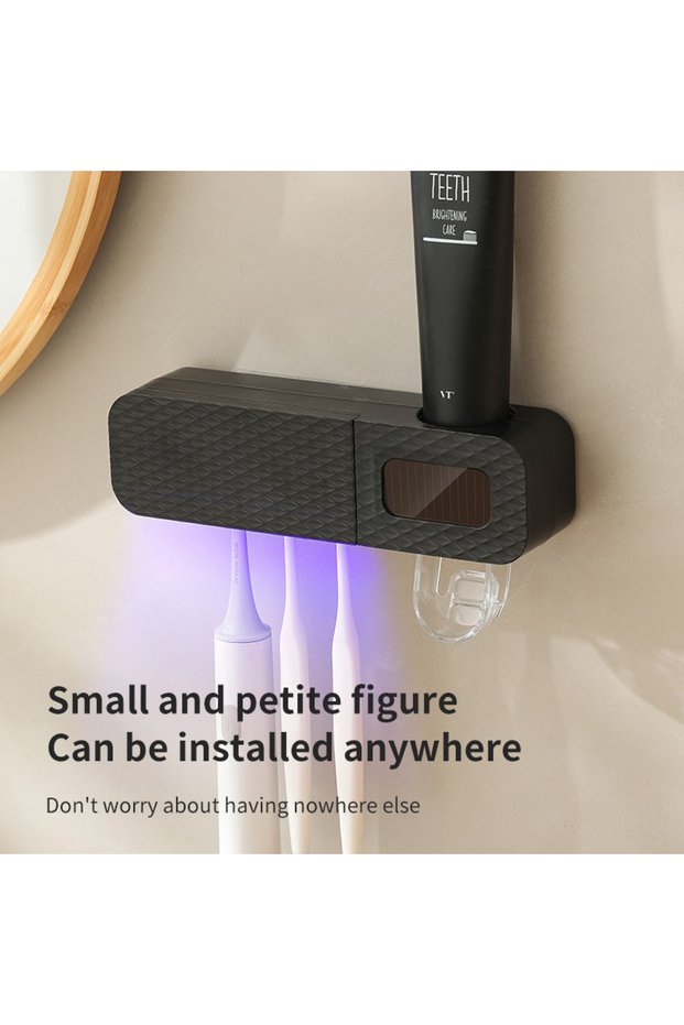black 2-in-1 toothbrush holder with multi-functional toothpaste squeezer for air drying and disinfec