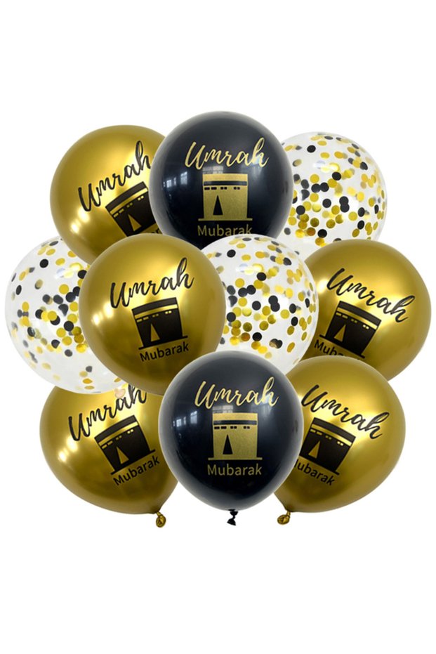 12inch A03-15pcs 15/20Pcs Black Gold Umrah Mubarak Latex Confetti Balloon Ramadan Kareem Decor Eid M