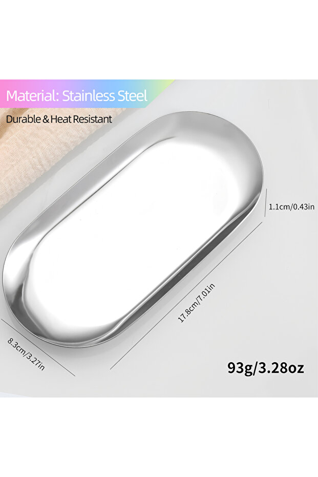 Silver Premium Stainless Steel Manicure Sanitization Tray Multi-Use Nail Care Storage Jewelry Cosmet