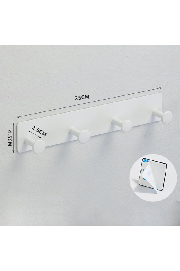 White 4 Hook Coat Rack Wall Mounted, Adhesive Coat Hooks, Stainless Steel Door Hooks for Hanging Hat