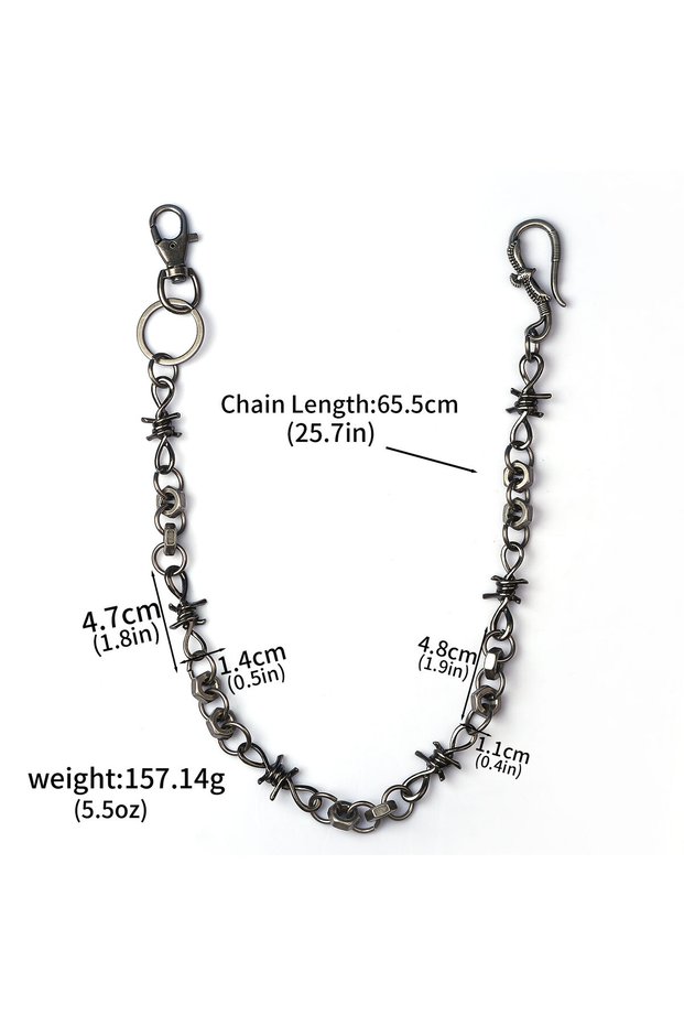 YL0007 Black Punk Belts Bag Charms Thorns Wire Barbed Trousers Long Waist Chain Hippop Grunge Goth W