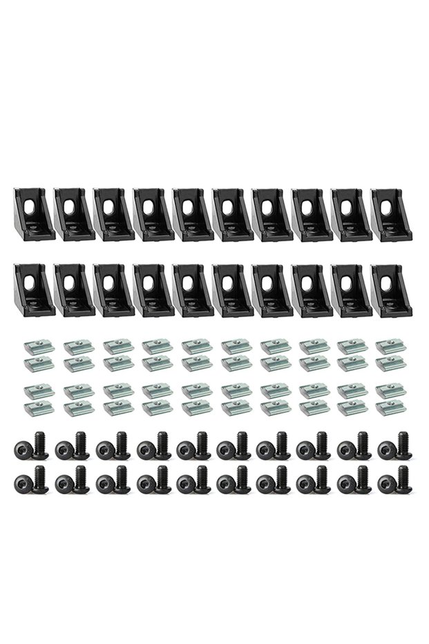 Black 2020 Series Aluminum Profile Connector Set, 20 Pcs Corner Bracket, 40 Pcs T Nuts and Hex Screw