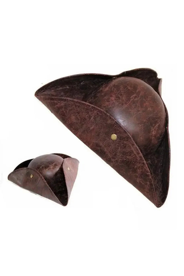 Brown Faux Leather Pirate Hat Brown Captain Hat Vintage Button Masquerade Party Cosplay Costume Hat