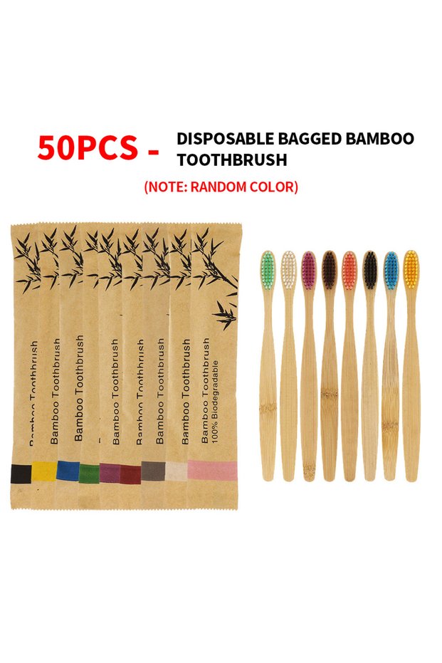 50PCS 50 disposable bamboo soft bristled toothbrushes - biodegradable and easy to carry - essential