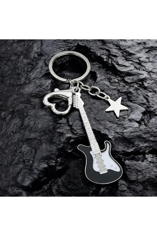 10 cm black A Creative Classic Mini Rock Electronic Guitar-Shaped Key Chain Pendant Fashion Backpack