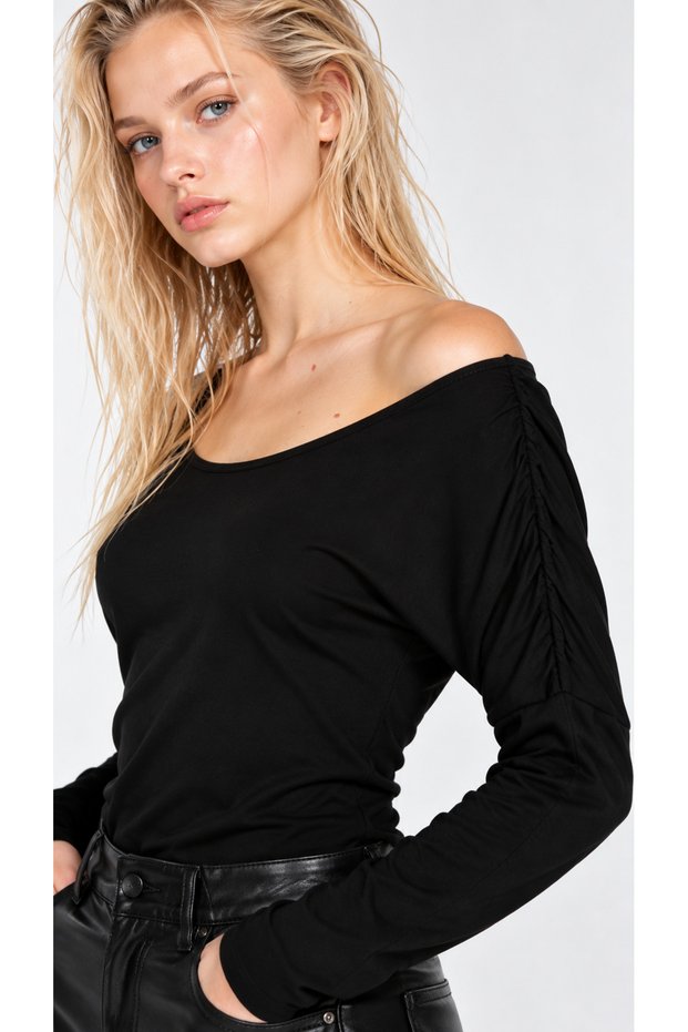 Black Back Detailed Gather Sleeve Blouse
