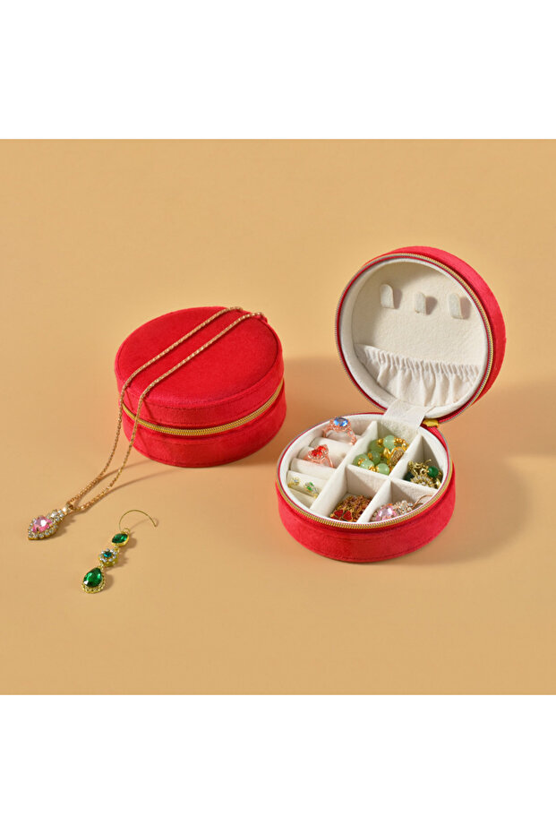 Red Velvet Travel Jewelry Organizer Box - Anti-Scratch Soft Lining for Necklaces, Earrings, Rings -