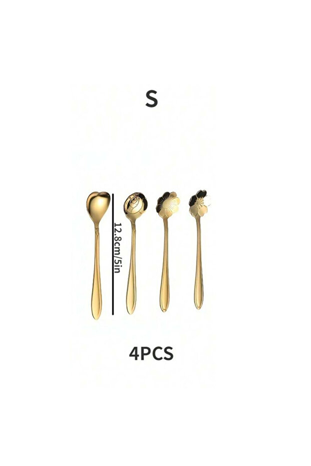 S Stainless Steel Flower Spoon Set Ice Cream Coffee Dessert Milk Powder Honey Spoon Long Handle Stir