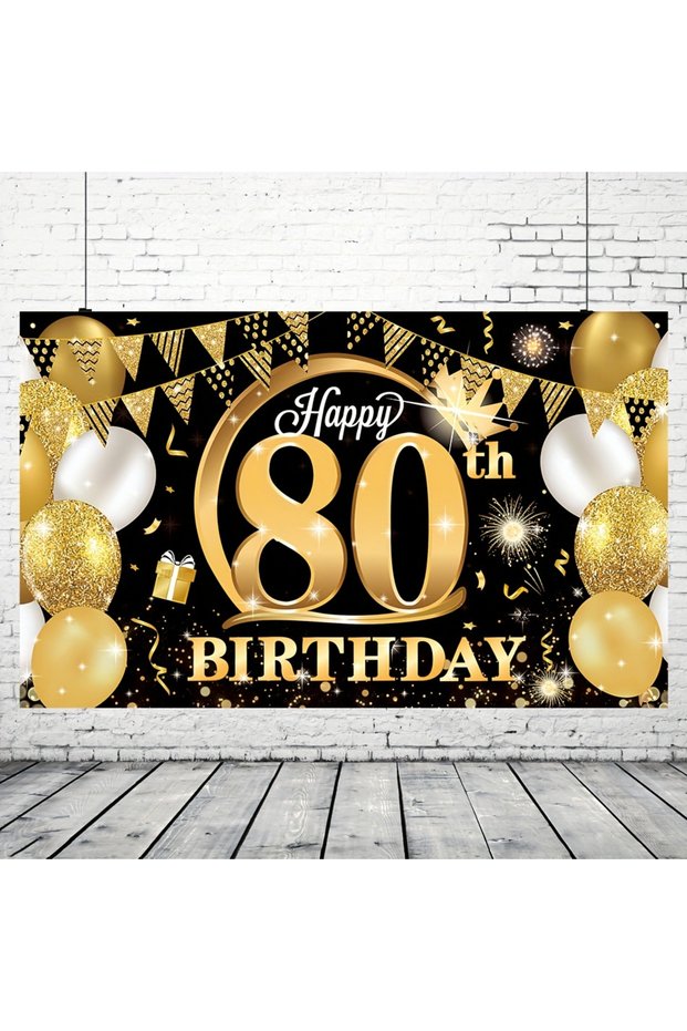 100X150CM Gold 80th birthday party decoration banner Happy Birthday background 80th birthday photo b
