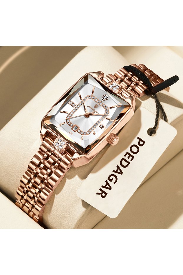 785 Rose Gold White POEDAGAR Luxury Casual Ladies Watch Stainless Steel Waterproof Date Fashion Woma