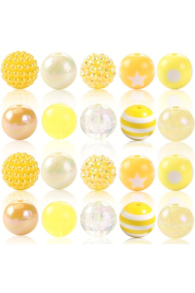 Yellow 20 Pcs Chunky Bubblegum Beads Focal Beads Pen Beads Large Rhinestone Pearl Beads Christmas Be