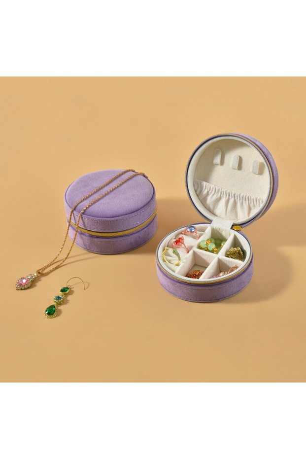 Purple Velvet Travel Jewelry Organizer Box - Anti-Scratch Soft Lining for Necklaces, Earrings, Rings