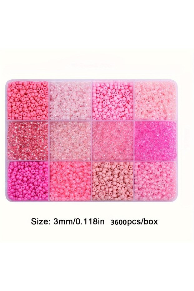 3mm Pink 3600pcs 3mm Glass Seed Beads, Assorted Colors, 12-grid Storage Box, DIY Jewelry Making Kit,