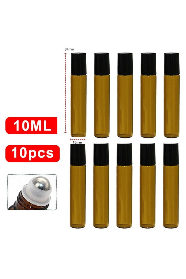 Glass 10pcs 10ml 10PCS 5/10ml Amber Glass Empty Roll on Bottles Refillable Sample Test Essential Oil