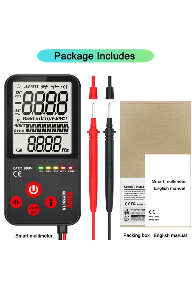 ADMS9LN BSIDE New Multifunctional Digital Voltmeter DC AC Voltage Tester Resistance Capacitance Diod