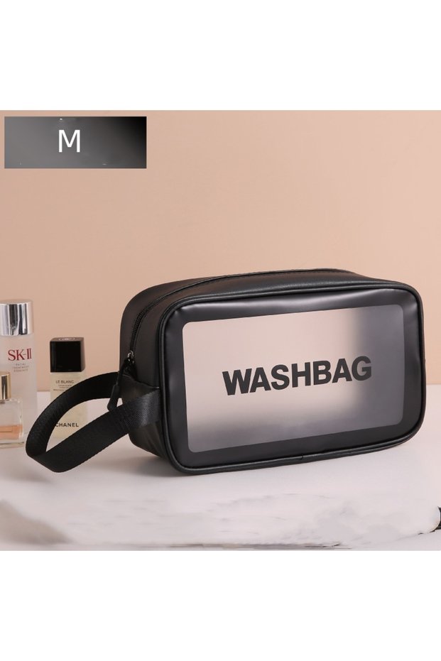 Black M Portable Cosmetic Bag Large Capacity Dust Proof Make Up Storage Handbags PVC Fashion Transpa