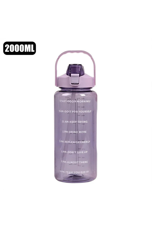 2L purple 2 Liters Plastic Kettle Large Portable Travel Water Bottle with Straw Sports Fitness Cup H