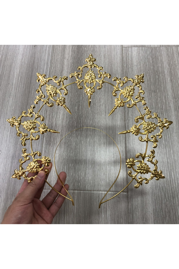 Gold crown headpiece Women Headpiece Sun Halo Crown Vintage Headwear Cosplay Girl Lolita Halloween C