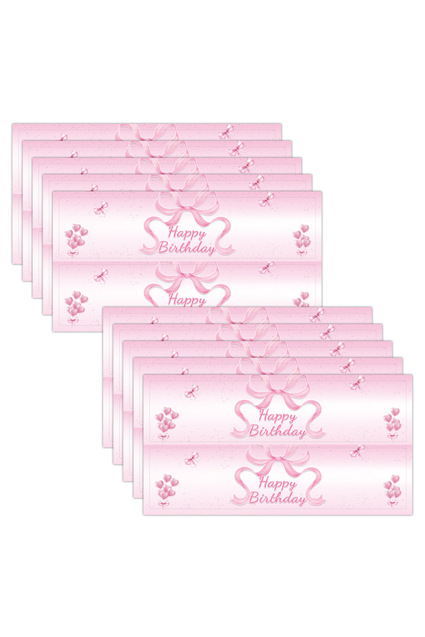 21x5CM pink 20pcs Pink Blue Bow Design Happy Birthday Water Bottle Labels Stickers, For Gift Birthda