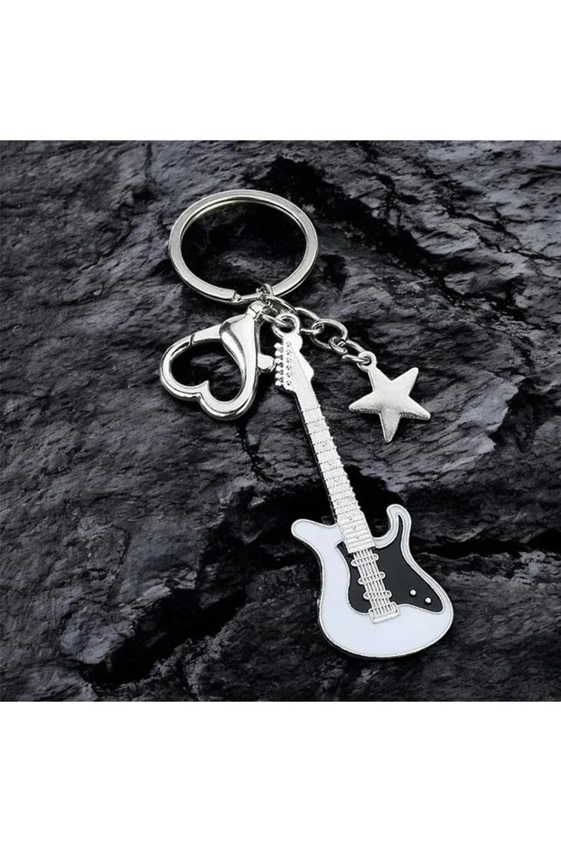 10 cm WHITE A Creative Classic Mini Rock Electronic Guitar-Shaped Key Chain Pendant Fashion Backpack