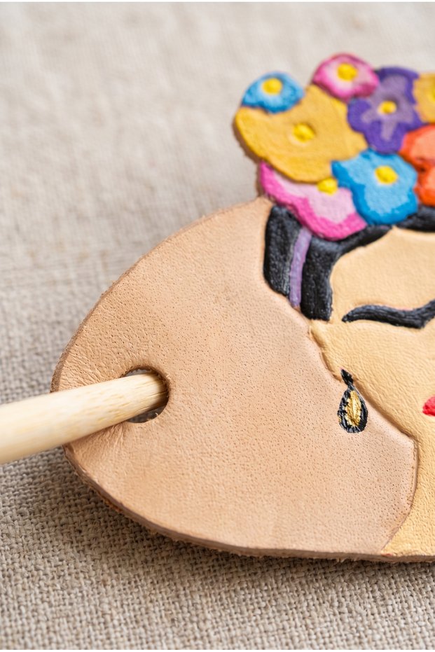Hair Clip, Genuine Leather, Frida Kahlo Shaped - Handmade, Craft