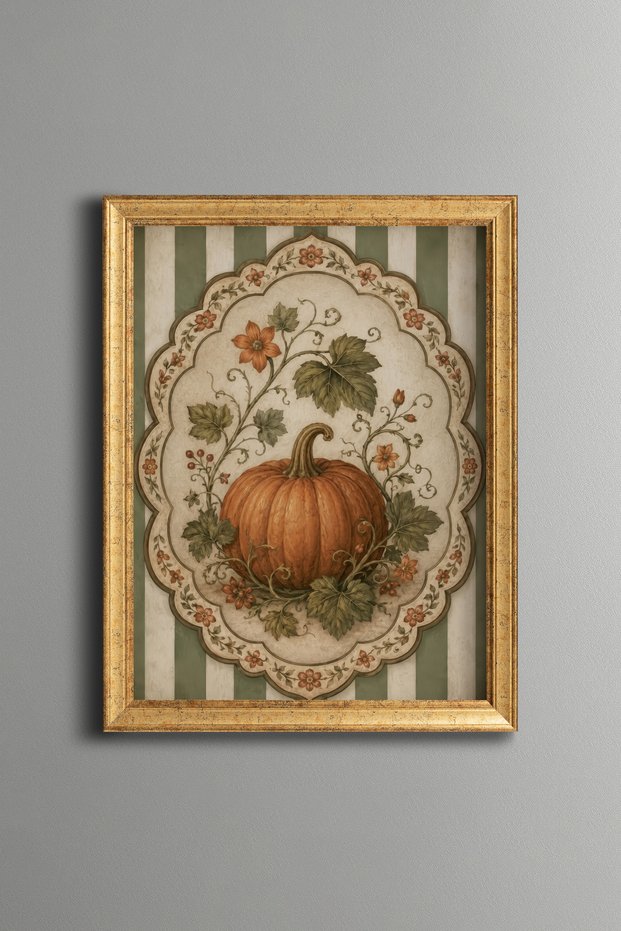 Pumpkin with Floral Motifs - Vintage Patterned Painting - Fine Model
