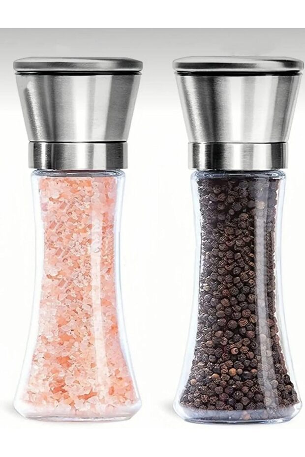 Stainless Steel Lid Glass Body Spice Mill Set of 2 19 cm