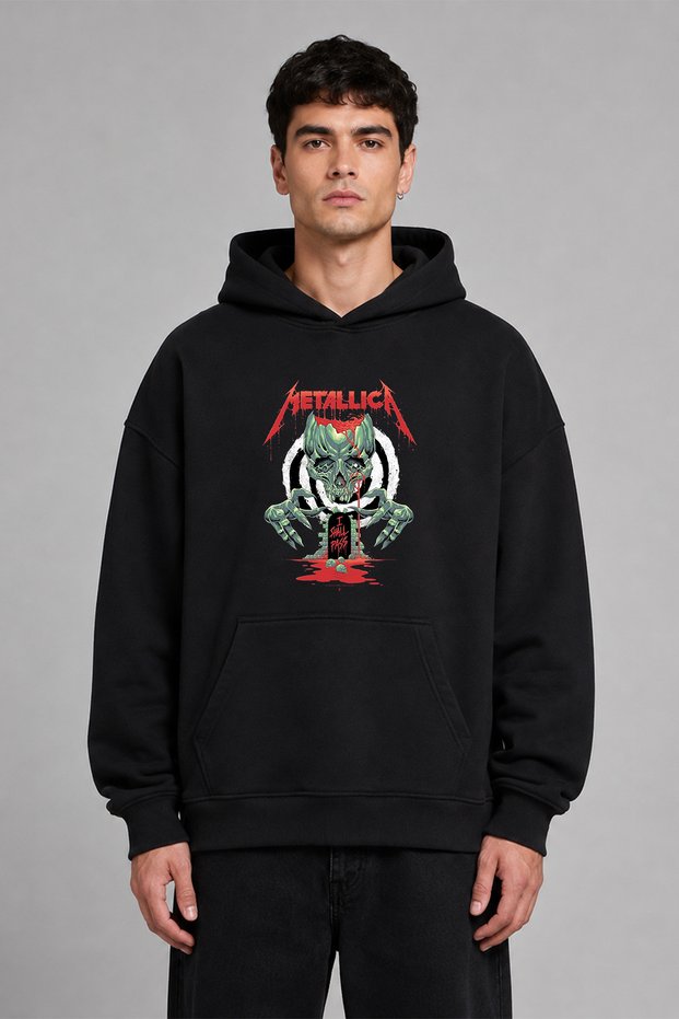 Metalika Hypnosis Design Pre-Printed Oversize Black Hooded Sweatshirt