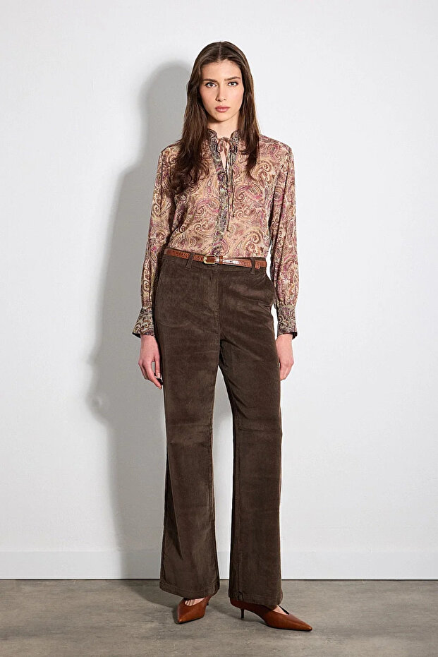 Wide Leg Corduroy Trousers - Brown