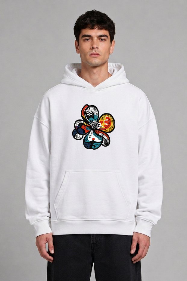 Pastel Floral Design Pre-Printed Oversize White Hooded Sweatshirt