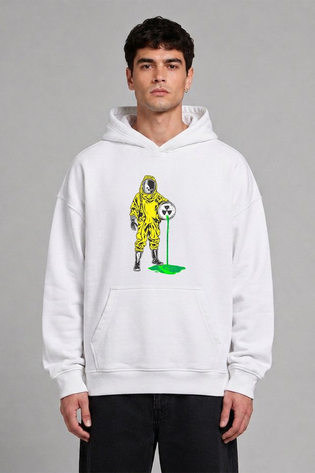 Leak Acid Design Pre-Printed Oversize White Hooded Sweatshirt