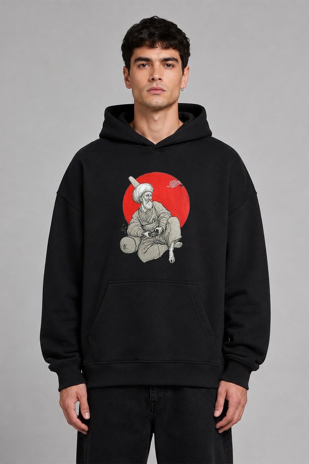 Gamer Uncle Design Pre-Printed Oversize Black Hooded Sweatshirt