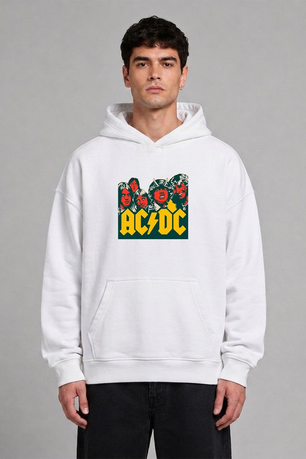 سويت شيرت أبيض كبير الحجم بطباعة أمامية من تصميم شيطان ACDC