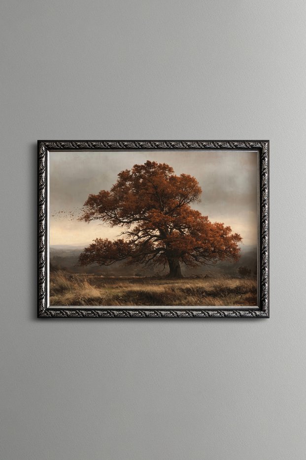 Red Leafed Tree in Autumn - Vintage Patterned Painting - Fine Model