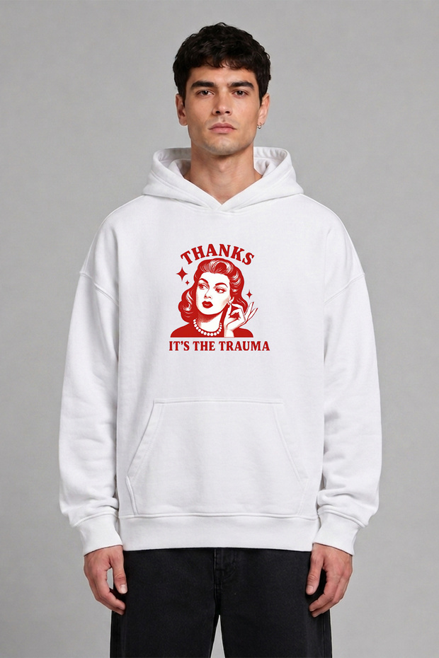 Thanks Its the Tasarım Pre-Printed Oversize White Hooded Sweatshirt