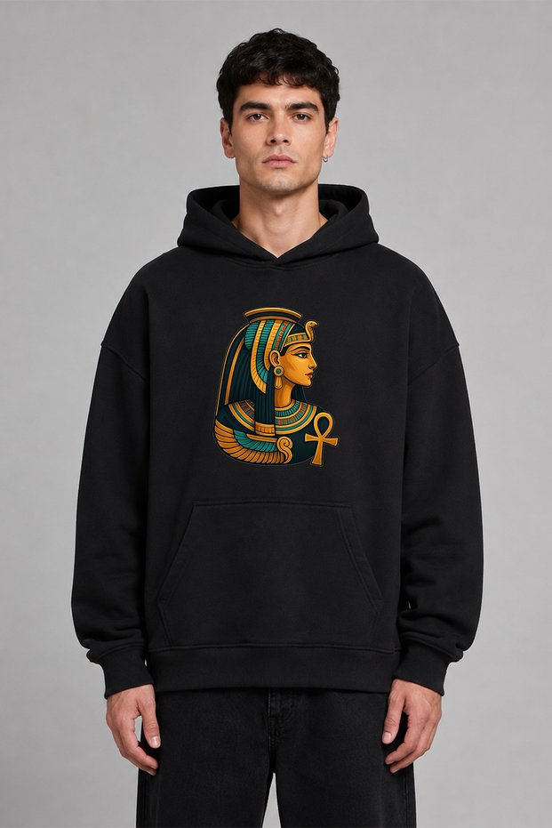 Beautiful Egyptian Design Pre-Printed Oversize Black Hooded Sweatshirt