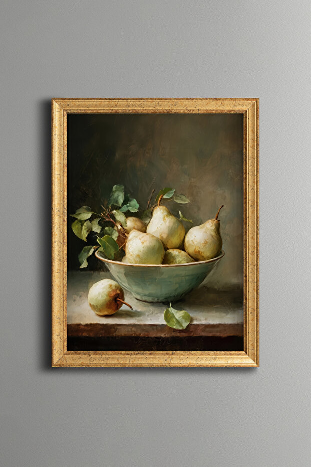 Green Pears in a Basket - Vintage Patterned Painting - Fine Model