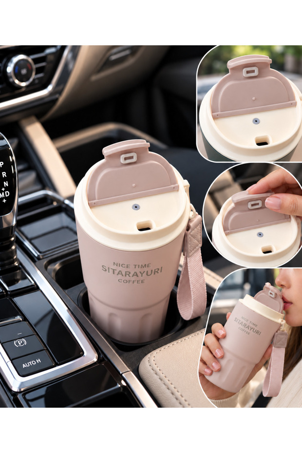 360 ml Stainless Steel Vacuum Thermos Cup – Hot and Cold Beverage Thermos, with Lid and Carrying Strap