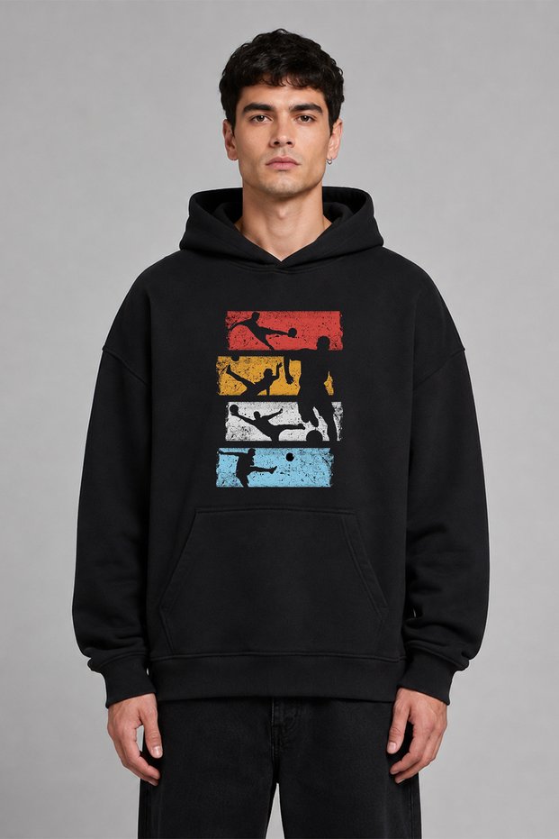 Sports Design Pre-Printed Oversize Black Hooded Sweatshirt